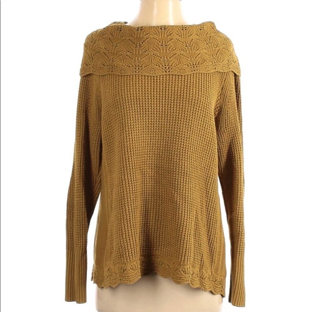 Chico’s green chartreuse scalloped mixed knit cowl neck sweater large